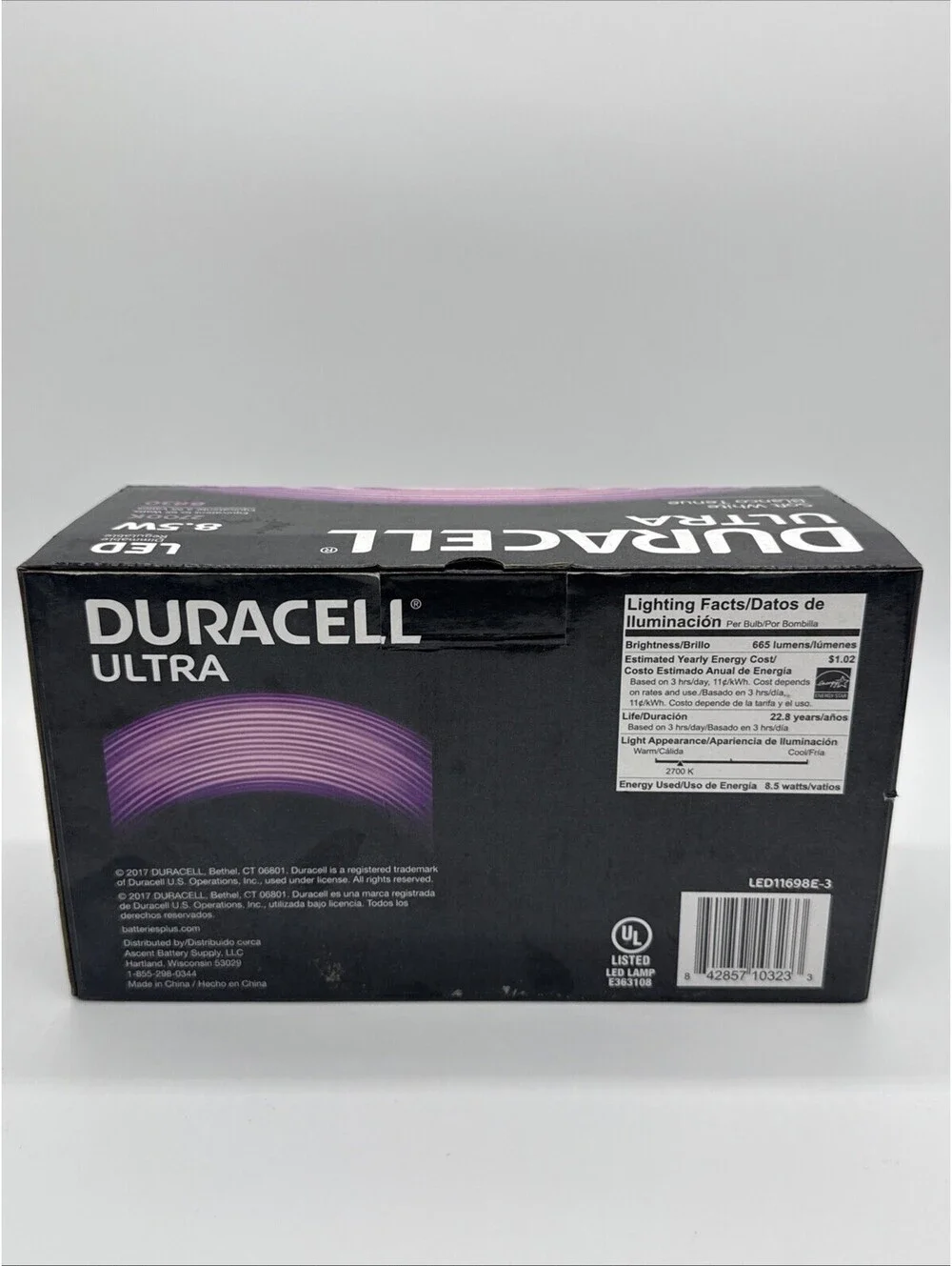 NIB Duracell Ultra Soft LED 8.5 W 2700 KBR 3020 5000 Hour Life Three Pack Bulbs